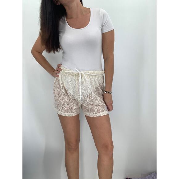 2/$30 FORTUNE Swimwear Shorts Size M Cream Ivory Lace Short Elastic Tie Waist - Picture 5 of 5